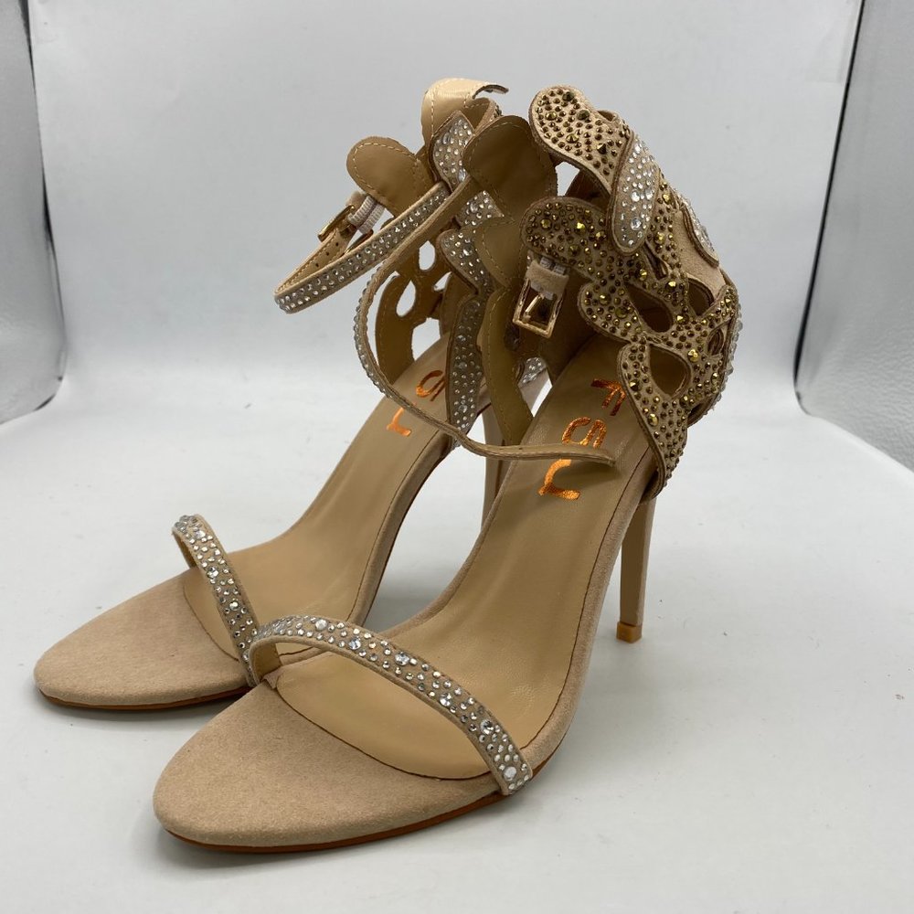 A FSJ Champagne Champagne Wedding Shoes Rhinestone Stiletto Heels Bridal Sandals - Picture 4 of 14